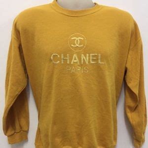 yellow vintage chanel sweatshirt|oversized Chanel sweater.